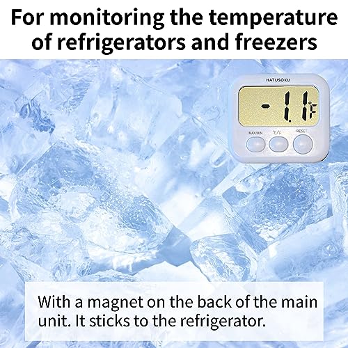 HATUSOKU Digital Thermometer with External Sensor, Magnet, Suction Cup, Water Thermometer, Aquarium, Refrigerator, Freezer (White) - color: White