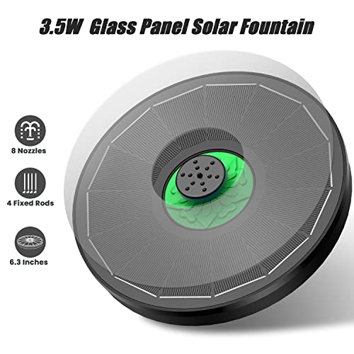 Yzert Solar Fountain Full Glass Panel No Battery, 3.5W Solar Bird Bath Fountains with 4 Fixed Rods & 7 Nozzles, Solar Fountain Pump for Bird Bath, Garden, Pond, Pool, Patio -Black Panel - color: Green Flower Black Panel