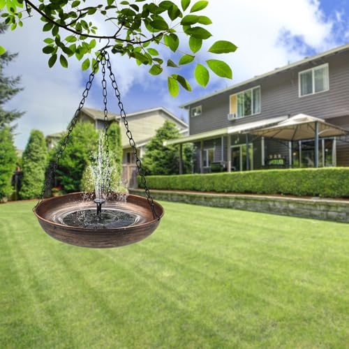 10" Compact Metal Hanging Bird Bath with Chains | 1.6" Deep Bowl, 0.4Gal Capacity, 3 Chain Support, Easy Cleaning, Rust Resistant, Small Space Decor - size: 10"