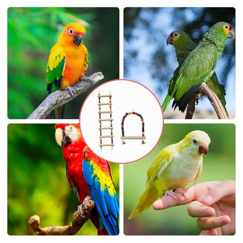 2 Pcs Bird Ladder Set, Bird Cage Ladder for Cage with 7 Steps Ladder and Small Swing, Parakeet Cage Accessories, Bird Climbing Ladder and Playground Accessories