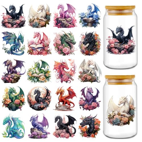 Rngmsi 20 Sheets Dragon UV DTF Cup Wrap, Fantasy Cold UV DTF Stickers | Magic Dragons Uvdtf Decals, Waterproof Rub on Transfer Stickers, for DIY Wood Crafts, 3.1x3.1 in - style: Fantasy Dragon