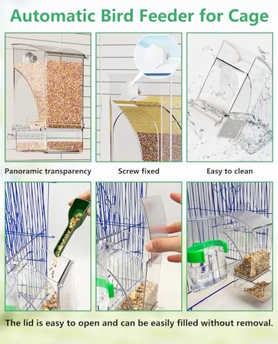 Hamiledyi No Mess Bird Feeder Automatic Transparent Acrylic Parrot Seed Food Container with Perch Bird Cage Accessories for Parakeet Finch Lovebirds Budgies Canary - color: Transparent Feeder
