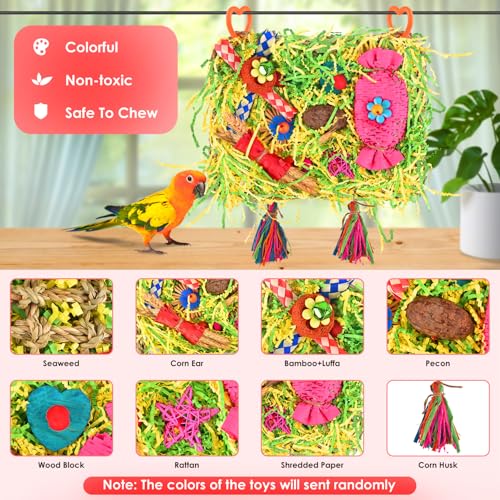 KATUMO Bird Toy, Large Size Grass Mat Foraging Shredding Hanging Toy | Natural Grass Mat, Easy to Hang, Relieve Boredom, Ideal for Cockatiel Conure Lovebird Parakeet Small and Medium Birds - style: Candy