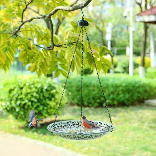 Hanging Bird Baths Outdoor Glass Flower Birdfeeder Garden Yard Decor | 12 Inch Hanging Bird Bath for Outside, Flower Glass Bird Water Bowl Bird Feeder for Garden, Lawn and Yard Decor - color: lotus