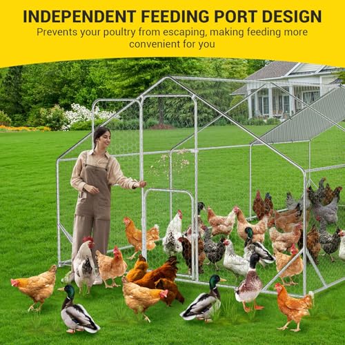GarveeLife Large Metal Chicken Coop, Chicken Run with Cover, Large Chicken Run with Double Door, Walk in Chicken Coop for Outdoor Farm Yard (19.7 ft L x 9.8 ft W x 6.6 ft H) - size: 232.6"L x 78.7"W x 78.4"H