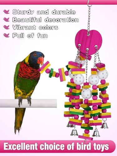 Large Bird Parrot Toys for Cockatoos African Grey Macaws Amazon Parrots | MEWTOGO, Brightly Colored, Appealing to Birds, Natural Wood, Bird Gifts, Peach Style - color: Hot pink