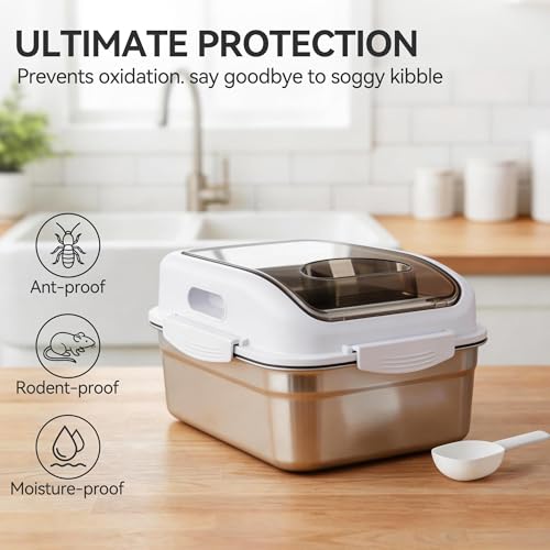 ALL FOR PAWS Stainless Steel Pet Food Storage Container with Airtight Lid & Scoop, 304 Stainless Metal Storage Bin for Small Dog Food&Treats, Cat Food, Bird Seed, Up to 11 Lbs,Keep Fresh,Easy to Clean