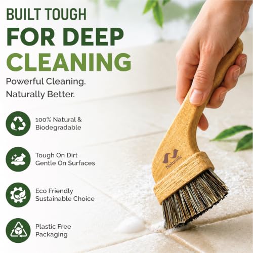 All-Natural Grout Brush Set | Wooden Cleaning Brush for Tile and Floor | Durable Floor Scrubber for Bathroom and Kitchen | Eco-Friendly Household Cleaning Tools - size: Pack of 1