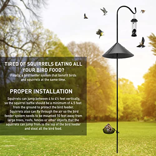 EasyGo Product Shepherd Hook Squirrel Proof Bird Feeder � Wild Bird Station - Powder Coated 90in Steel Pole � Squirrel Baffle � 1 Bird Feeder � 1 Squirrel Peanut Feeder - 5 Prong Base � PATENT PENDING - color: Pole Included Feeder Shepherd 1