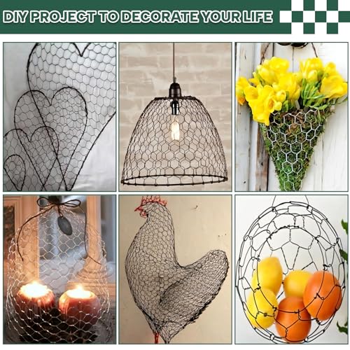 15.7” x 157” Chicken Wire for Floral Arrangements, 0.6” Hexagonal PVC Coated Galvanized Chicken Wire Mesh, Green Lightweight Fencing Wire for Garden