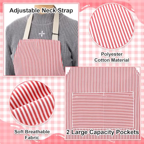 Newcotte Stripes Kids Aprons, Adjustable Cotton Bib Chef Apron with 2 Pockets for Cooking Painting Baking Toddler Boys Girls - color: Pink