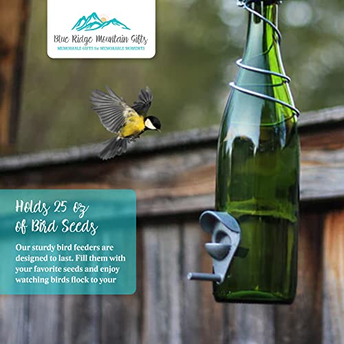 Blue Ridge Mountain Wine Bottle Bird Feeders, Backyard Decor, Finch Feeder, Garden Decor for Outside, Bird Decor, Hanging Bird Feeder, Outdoor Decor, 25oz Seed Capacity, Green & Copper - color: Green & Copper
