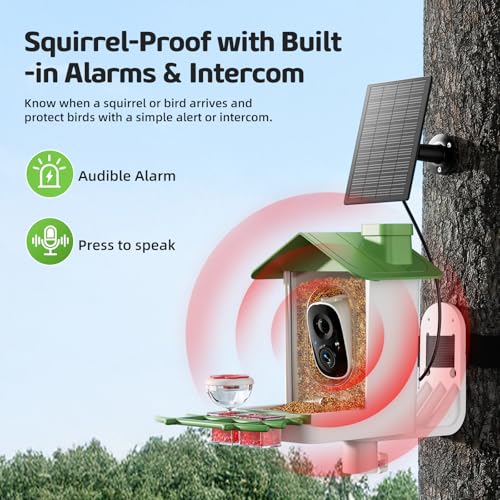 Bird Feeder with Camera, 2K HD Smart Birds Feeder with Solar Panel, AI Bird-Recognition, Instant Motion Alerts, Auto Capture BirdVideos, Outdoor Birdhouse Feeder Gift for Bird Lovers - color: Green