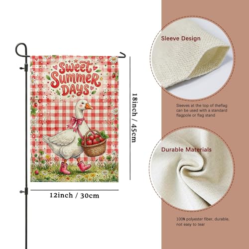Goose Garden Flag, Summer Playful Strawberries Basket Summer Red Double Sided Burlap Decorative Outside Flags for Outdoor Patio Lawn Porch Entrance Campsite 12x18 Inch - size: 12x18 Inch