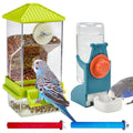 Hamiledyi No Mess Bird Feeders Water Dispenser Set Parakeet Seed Container Automatic Cage Feeder with Perch Transparent Cage Accessories for Budgies, Parakeets, Canaries, Lovebirds, Finches - color: Green + Drinking Bottle + Perch
