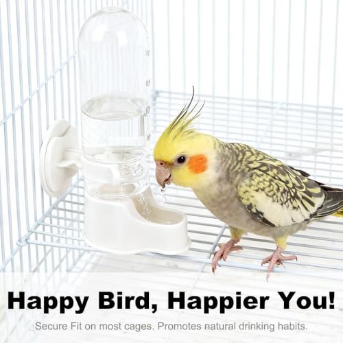 Bird Water Dispenser for Cage, 3.7 FL OZ, Automatic Bird Water Feeder ABS Suspended Parrot Cage Food Bowl Drinker, for Parakeet, Cockatiel, Budgie, Conure, Lovebirds