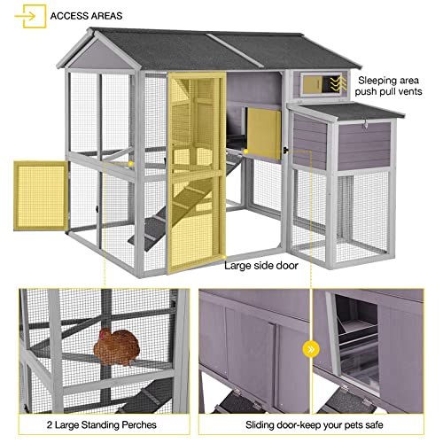Aivituvin Chicken Coop for 4-6 Chickens/Ducks, Outdoor Wooden Chicken House Large Hen House Poultry Cage with Two Nesting Boxes (Grey, AIR48) - size: 75.7"L x 65.7"W x 59.1"H