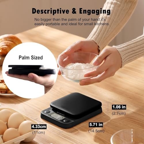 Food Scale Small Digital Kitchen Scales Weight Grams Ounces Black | Max 11lbs 0.5g Increment, Compact Design, Smart Tare, Weight Loss Cooking Baking Coffee, Easy to Use for Travel, AAA Battery - color: Classic Black