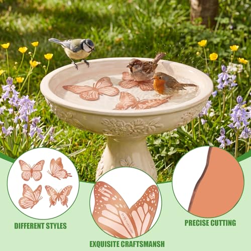 4 Pack Pure Copper Disk for Bird Bath Water Cleaner,Butterfly | Triple-point Support, Outdoor Bowl Purification, Algae Prevention Safe, Pure Copper Discs, Flower Petal Design Shapes - size: Butterfly