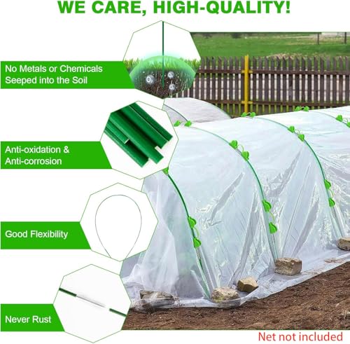 Garden Hoops for Raised Beds Row Cover, 36pcs 8ft Greenhouse Garden Grow Tunnel Netting Hoops, Greenhouse Support Hoops Garden Bed Hoops, Flexible Fiberglass DIY Hoops for Outdoor Plant, 24pcs Clips - size: 36PCS
