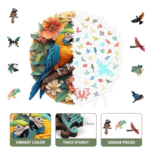 Ruikiyart Puzzles for Adults 500 Pieces, Wooden Puzzles Parrots | Bird Puzzle Unique Shaped Puzzle Games Challenge, Puzzle Gifts for Couples Home Decor, 5 mm Thick(16.3"*16.5") - color: Parrots, size: 500 Pieces