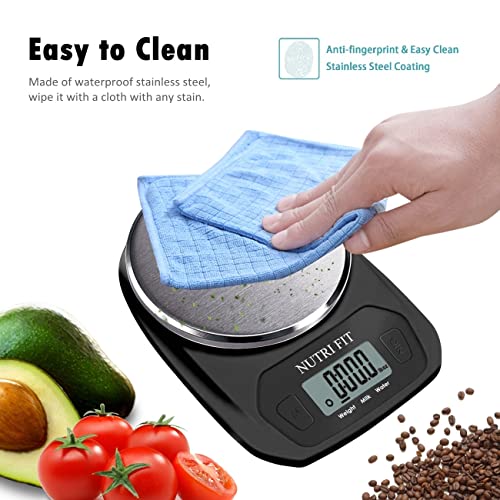 Digital Food Scale Small Kitchen Scales Weight in Grams Oz Black | Stainless Steel Panel, 1g Increment, Max 11lbs, Extra-Small Size, Smart Tare, Cooking Baking Weight Loss, Backlit LCD Display - color: Elegant Black