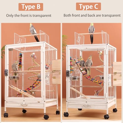 xixi-home Portable Clear Parrot Cage,Bird Travel Cage Ornamental Cage -with Food Box,Standing Pole and Drinker,Large Bird cage Flying Birdcage for Outdoors (Type B - Black) - color: Black - B