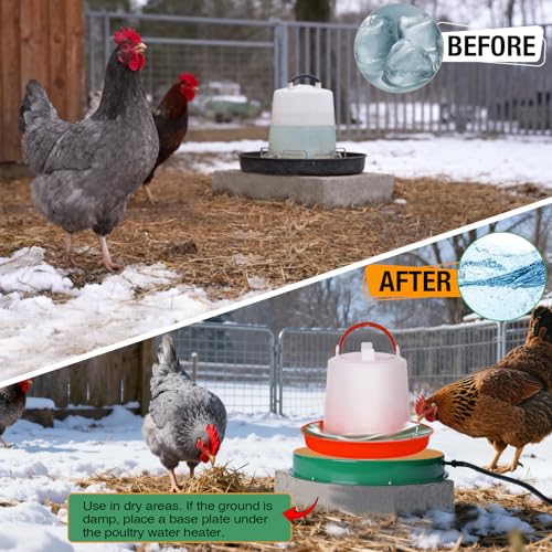 Chicken Water Heater Base, 125W Freeze Protection for Poultry Drinkers | Thermostatic heated base prevents frozen water, fits 1-5 gallon metal or plastic chicken waterers for winter coops - size: 1 PACK