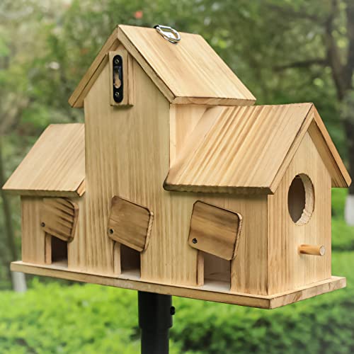 Bird Houses for Outside 3 Hole Bird House Room for 3 Bird Families Outdoor Bluebird Finch Cardinals Wooden Hanging Birdhouse for Garden
