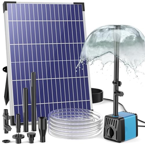 10W Solar Water Fountain Pump, Solar Powered Water Pump with 120GPH Fountain Pump, 4 Sprayers, 16.4ft Cable, 6.6ft Tubing for Outdoor Pond,Bird Bath,Fish Tank and Garden Water Features - size: 10W