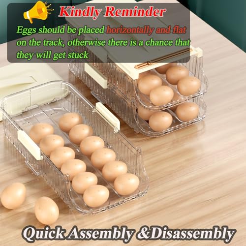 Egg Holder for Fridge, Clear, 1 Row-3 Tiers | Automatic Rolling, Stackable, Removable Inner Tray, Dispenser Organizer - size: 1 Row-3 Tiers