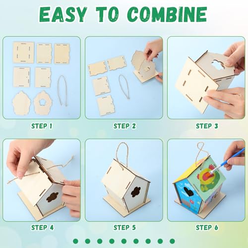 DoubleFill 36 Pcs 4. 33" DIY Wooden Birdhouses Craft for Kids Unfinished Wooden Birdhouse Kits Wood Painting Kit to Build and Paint Unpainted Birdhouses for Children VBS Crafts