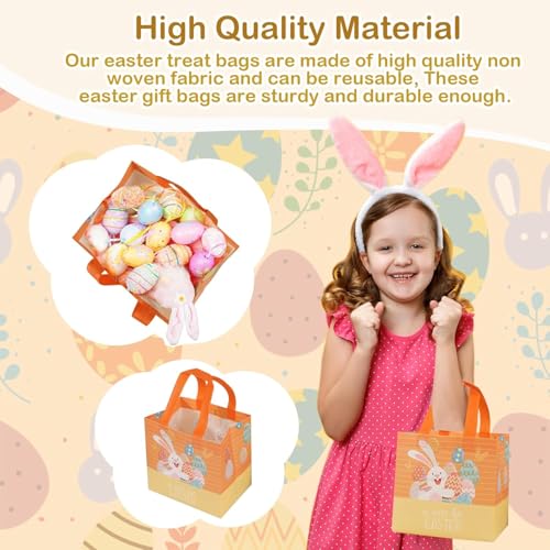 Bszatan 36PCS Easter Gift Bags with Handles, Treat Bags with Happy Bunny Carrot Chick, Multifunctional Non-Woven Easter Baskets for Egg Hunt, Gifts Wrapping, Party Supplies, 8.3×7.9×5.9inch - color: Easter Bags 36 PCS
