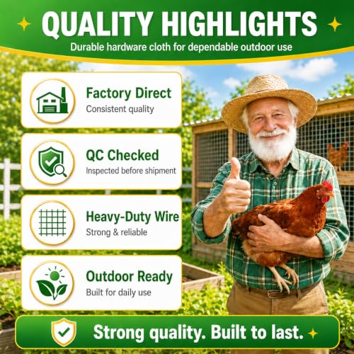 16in x 10ft Hardware Cloth Chicken Wire -1/2 Inch 19 Gauge Hot Dipped Galvanized After Welding Welded Wire Mesh, Rust-Proof Fencing for Gardens, Chicken Coops & Poultry Netting - size: Silver-1/2inch 16inch×10ft