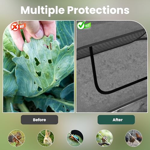 2-Pack Raised Garden Bed Covers, 45" x 22" x 17" Mesh Crop Cage, Pop-Up Plants Cover with 30% Shade Cloth for Seedlings Vegetables Fruits Flowers, Protects Against Birds Animals Pests with 16 Stakes - color: 2pack-black
