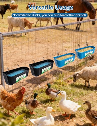 Duck Water Feeder,4 Pack Hanging Ducks Feeder and Ducks Waterer Set,Drake Fence Feed Trough with Clips, Poultry Livestock Food Water Feeding Container or Hen Coop, Duck Cage and Mallard Houses
