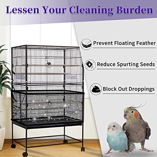 Daoeny 2Pcs Bird Cage Cover, Adjustable Bird Cage Seed Catcher, Large Soft Nylon Mesh Net with Twinkle Moon Star, Birdcage Cover Skirt Seed Guard for Parrot Parakeet Macaw Round Square Cages - color: Upgraded Sequined, size: 118 x 15.7 inch
