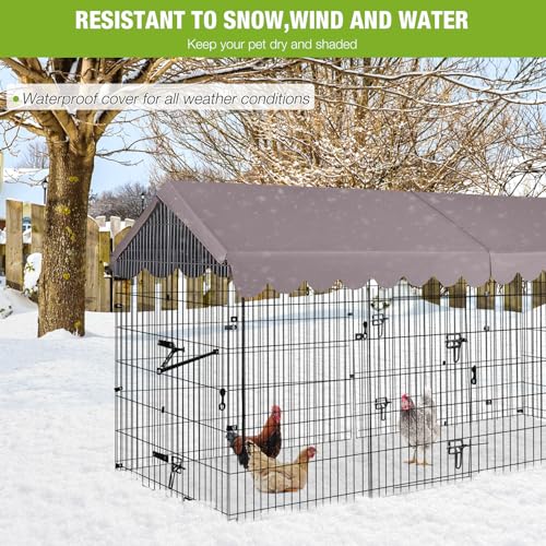 GUTINNEEN Chicken Coop with Run Large Hen House on Wheels Chicken House for Chickens Poultry Cage with Nesting Box,Leakproof Pull-on Tray - color: Brown