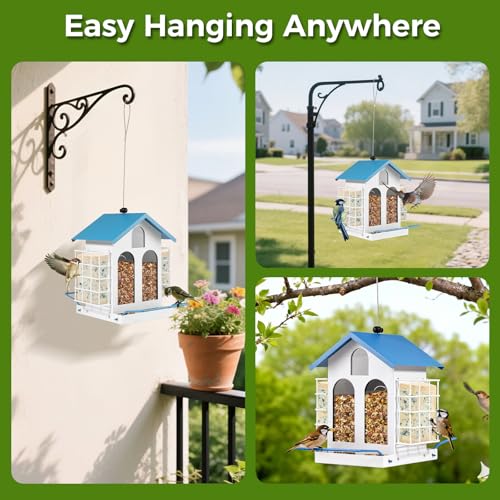 Bird Feeder for Outdoor Hanging, Heavy-Duty Metal Bird Feeder, Waterproof Metal Roof, Double-Layer Suet Cage, Large-Capacity Hanging Bird Feeder