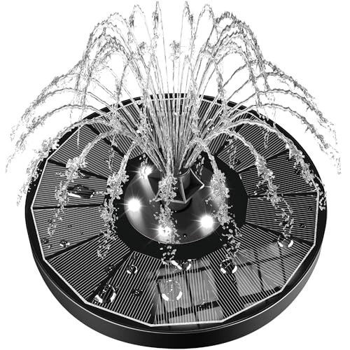SZMP Solar Water Fountain Upgraded 100% Glass Panel, 3.5W Solar Powered Fountains Built-in 2000 Battery with 7 Nozzle & 4 Fixer, Solar Fountain Pump for Bird Baths, Pond, Outdoor - color: Black Panel White