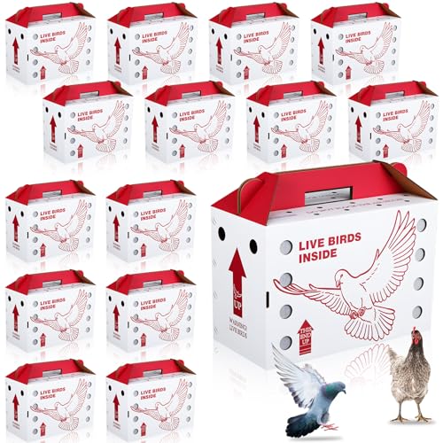15 Pack Single Live Chicken Shipping Boxes 17.5 x 8.5 x 11.5" Live Bird Shipping Boxes Cardboard Pet Carrier with Handle for Poultry, Pigeons, & Canaries(Red) - color: Red