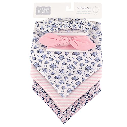 Hudson Baby Unisex Baby Cotton Bib and Headband Set - color: Classic Floral, size: One Size