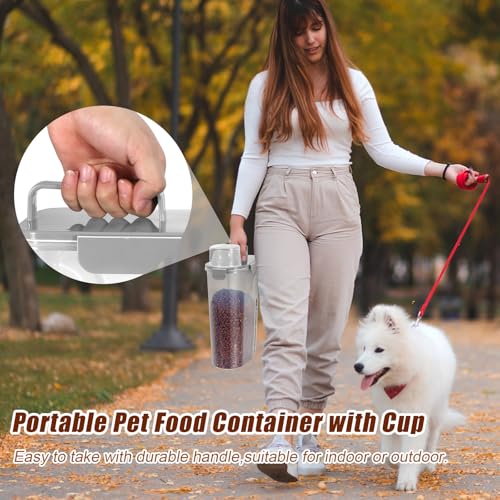 TBMax Dog Cat Food Storage Container 5 to 7 lbs, Airtight Pet Food Dispenser with Easy-Pouring Spout & Measuring Cup, Portable Kibble Container for Travel Dog Food Storage - color: Light Grey, size: 6 Qt