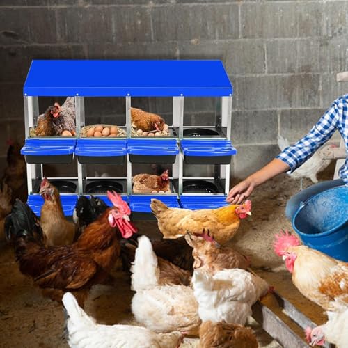 8-Hole Chicken Nesting Box with Removable Lid, Metal Chicken Coops with Roll Away Design/Easy Egg Collection/Ventilation Holes, for Chickens Coops, Duck and Hens - color: Blue, size: 8 holes without legs