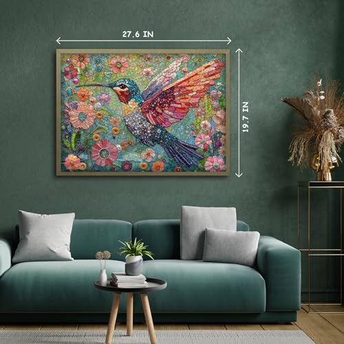 Hummingbird Puzzles for Adults 1000 Pieces, Nature Birds Flower Jewel Art Puzzle, Difficult Crystal Diamond Beautiful Garden Animals Jigsaw Puzzles, Colorful Floral Hard Challenging Puzzles for Adults - style: Flower & Hummingbird