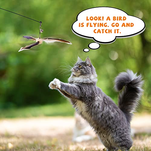 JXFUKAL Cat Wand Toys, Interactive Cat Toys with 3 Feather Refills, 29'' Flexible Steel Wire, Sturdy Wood Handle & Bell for Kitty Kitten, Cat Toys for Indoor Cats Teaser Cat String Toy - color: Set B