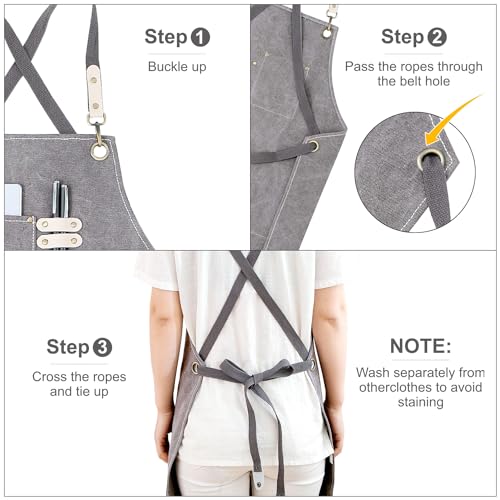 Hongsome Cotton Canvas Cross Back Apron for Art Painting Garden Chef Bartender Work,Women Men 3 Pockets Waterproof M-XXL - color: Grey