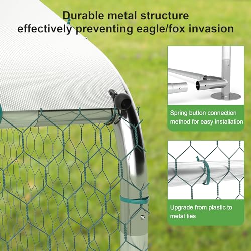 Large Metal Chicken Coop, 10'x10'x6.6' Walk-in Poultry Cage Outdoor Chicken Run Pen w/Waterproof & Anti-UV Cover, Hen House w/Security Lockable Door for Farm Backyard Duck Rabbit Cage Spire Roof - size: 120.0"L x 120.0"W x 79.0"H