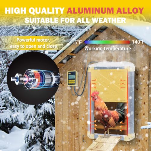 Aivituvin Solar-Powered Automatic Chicken Coop Door with Heating, Weatherproof Auto Opener for Chicken Houses/Duck Runs, Dual Power Modes, Safety Sensor, Easy Installation (Grey)