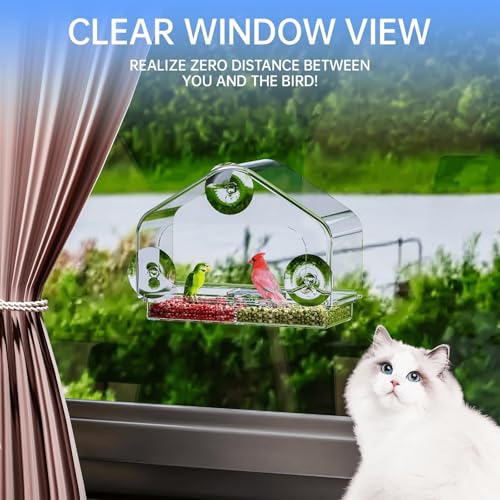 Clear Bird Feeders for Window Viewing,Acrylic Window Bird Feeders with Strong Suction Cups for Cats,Kid and Birds Lovers Gifts,Large Window Mount Birdfeeder,Birds House for Outdoors,Balcony